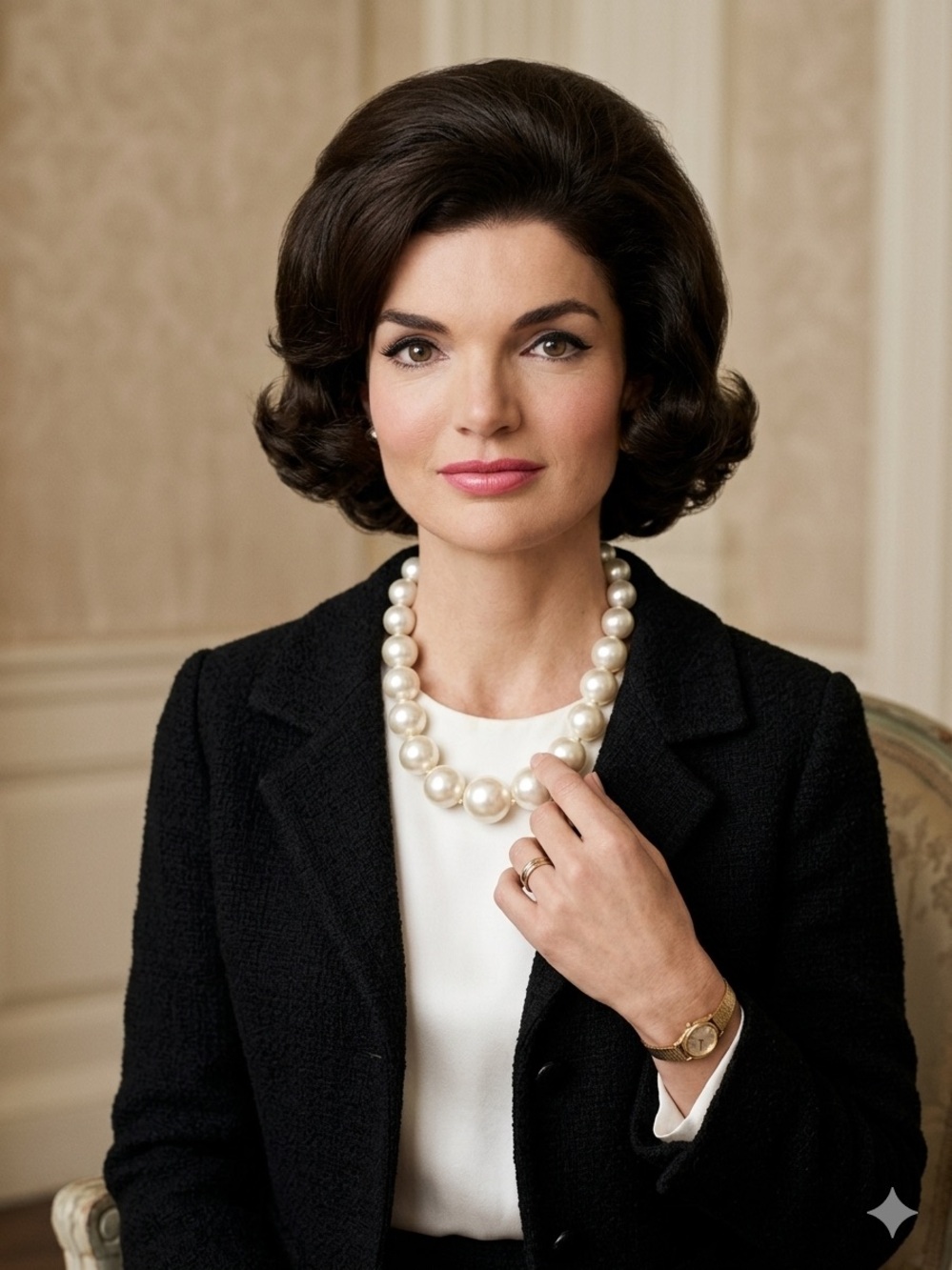 Large white pearl choker necklace vintage Jackie O 1950 classic formal